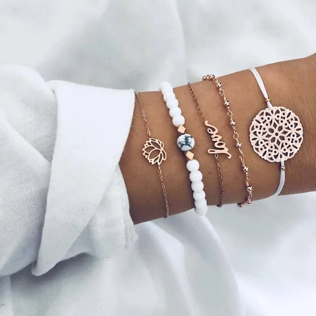 Turtle Heart Pearl Wave LOVE Crystal Marble Charm Bracelets for Women
