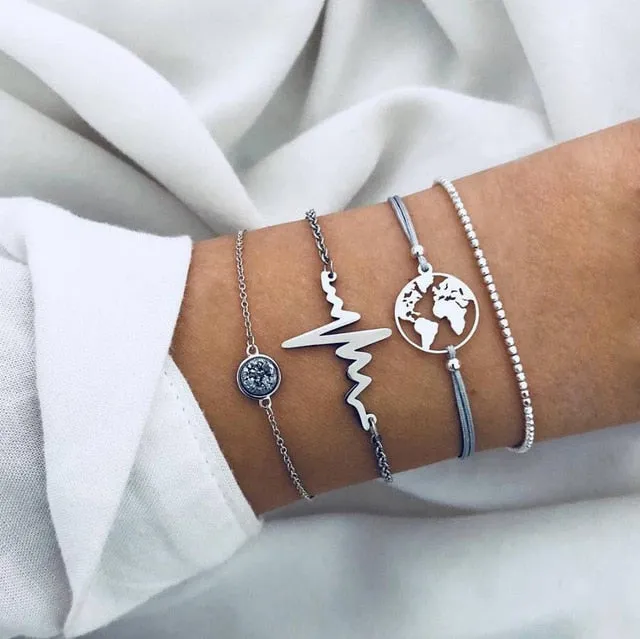 Turtle Heart Pearl Wave LOVE Crystal Marble Charm Bracelets for Women