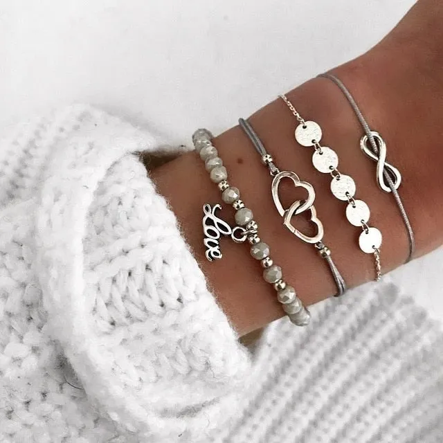 Turtle Heart Pearl Wave LOVE Crystal Marble Charm Bracelets for Women