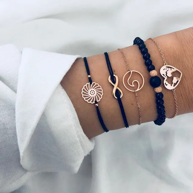 Turtle Heart Pearl Wave LOVE Crystal Marble Charm Bracelets for Women