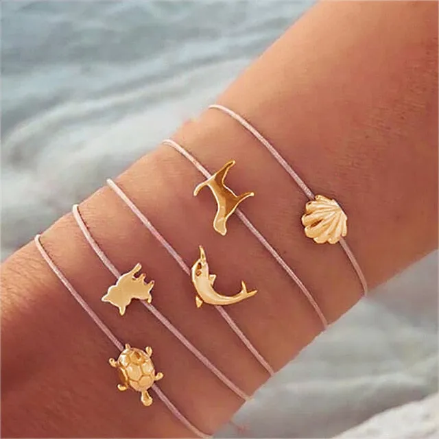 Turtle Heart Pearl Wave LOVE Crystal Marble Charm Bracelets for Women