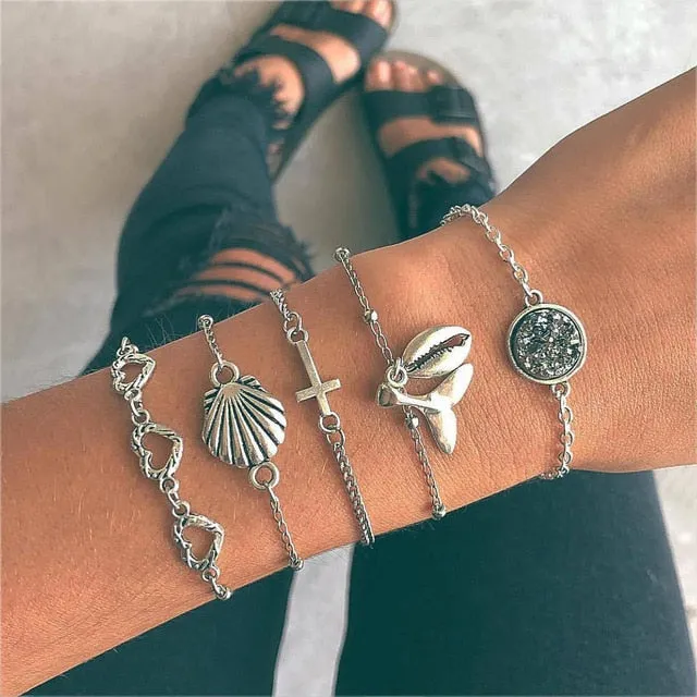 Turtle Heart Pearl Wave LOVE Crystal Marble Charm Bracelets for Women