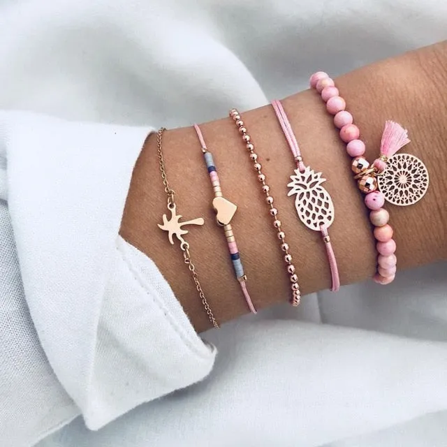 Turtle Heart Pearl Wave LOVE Crystal Marble Charm Bracelets for Women