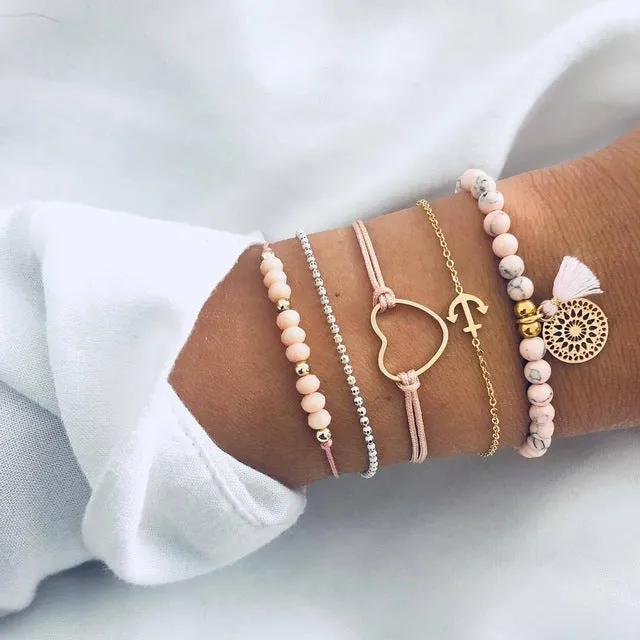 Turtle Heart Pearl Wave LOVE Crystal Marble Charm Bracelets for Women